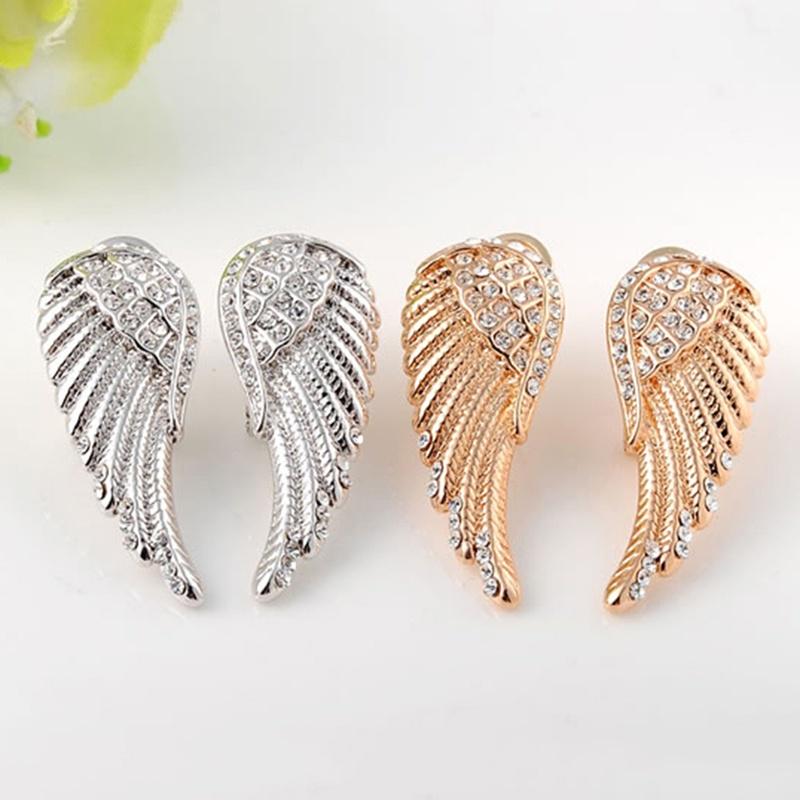 Orecchini in argento 95 - ali d'angelo con zigrinatura, superficie brillante, chiusura a bottone | Gioielli Eshop IT