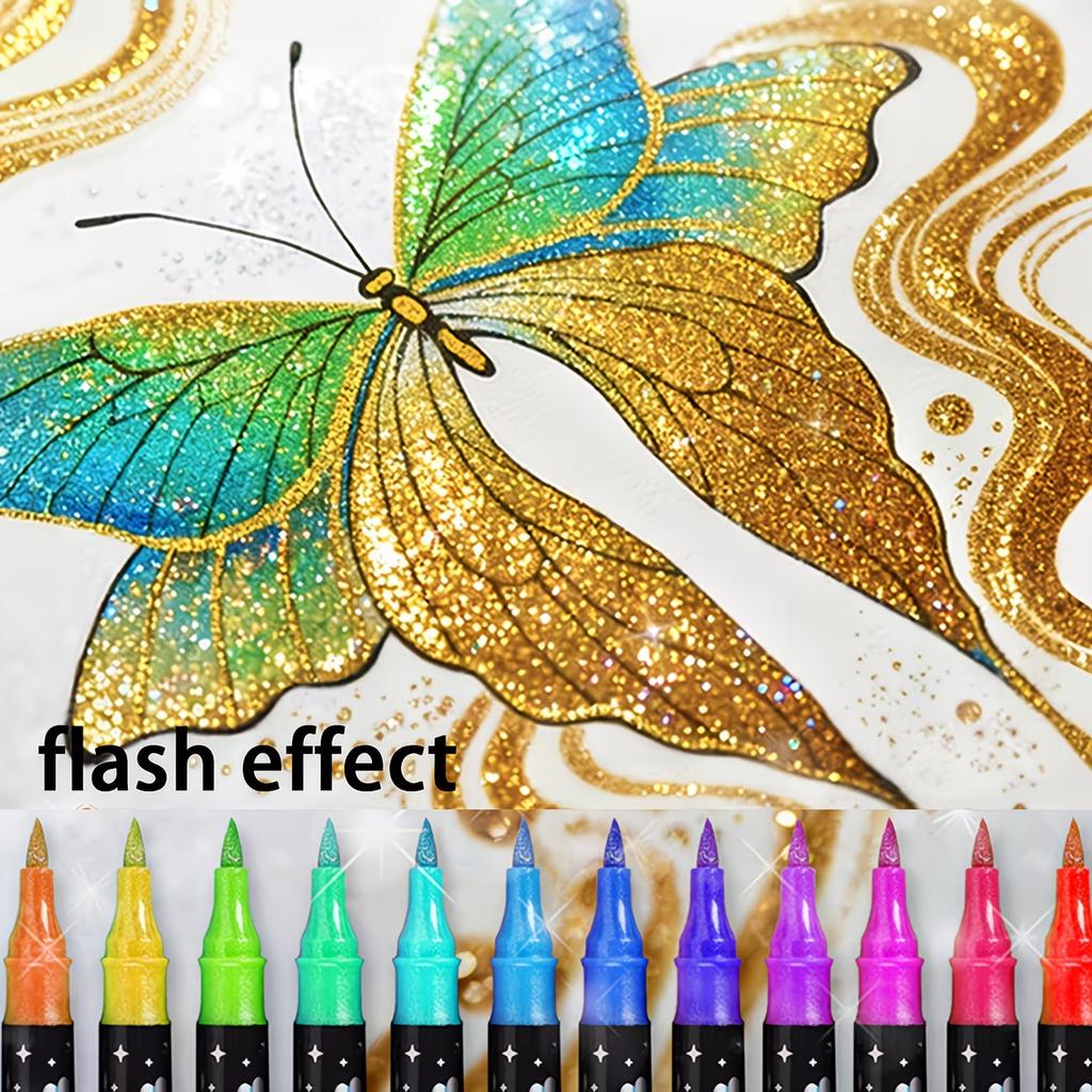 96/72/48/24 Colors Dual-Tip Glitter Marker Set -Fine-Point Watercolor Pens with Vibrant Colors, Greeting Cards, Mugs, Wooden DIY