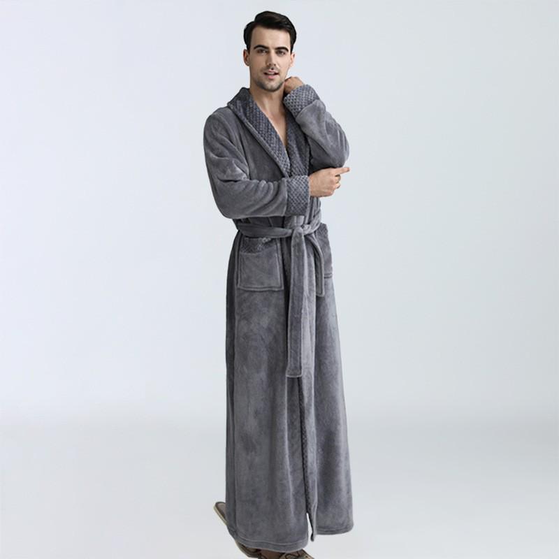 Men's Coral Fleece Robe - Autumn/Winter, Thick, Homewear Pajamas