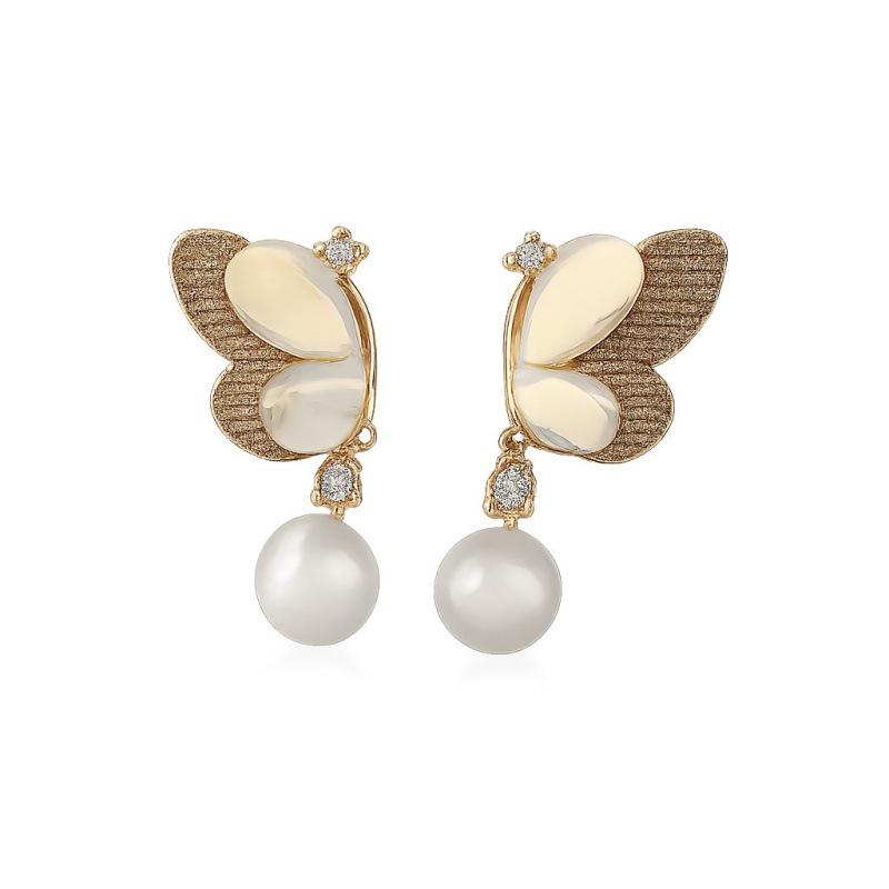 Butterfly Pearl Earrings: Elegant Zirconia-Inlaid Pendant for Women, Light Luxury & Versatile