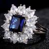 Blue and White Flower Zircon Personalized Luxurious and Simple Zircon, Women's Geometric Trendy Inlaid Shiny Ring