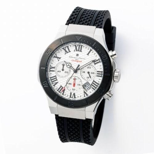 Authentic Salvatore Marra Wristwatch, SM23106-SSWHBK, 5 ATM Water Resistant, Chronograph, Date Display, Rubber Strap, SSWHBK