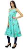 Bimba Women Print Cotton Dress Speghatti Strap Flaired Summer Beach Kurta Kurti Long Tunic Aqua