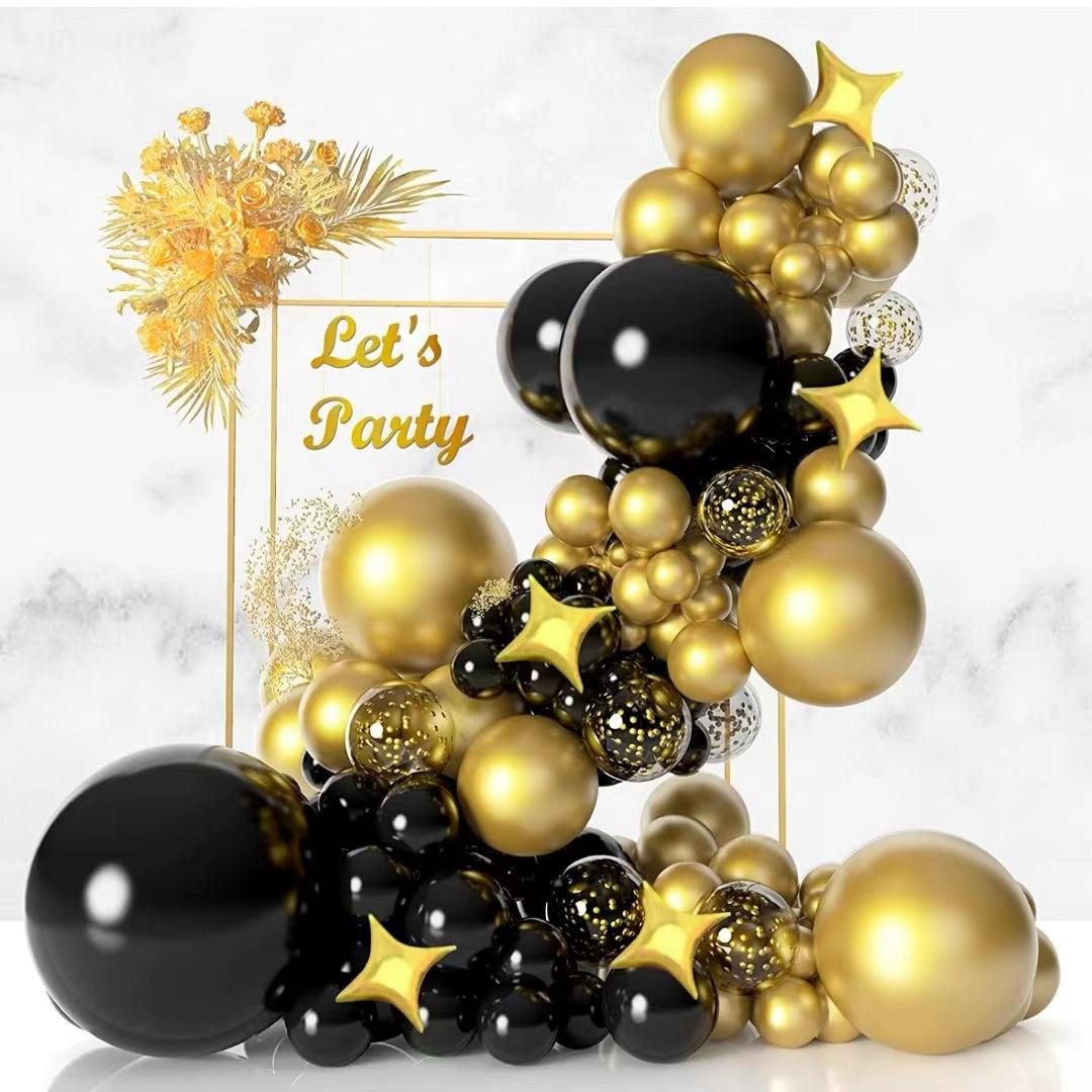 

Золотая Четырехугольная Звезда Пакет Украшение для Вечеринки Цепочка из Шаров Черно-Золотой Пакет Свадебная Композиция Set as shown