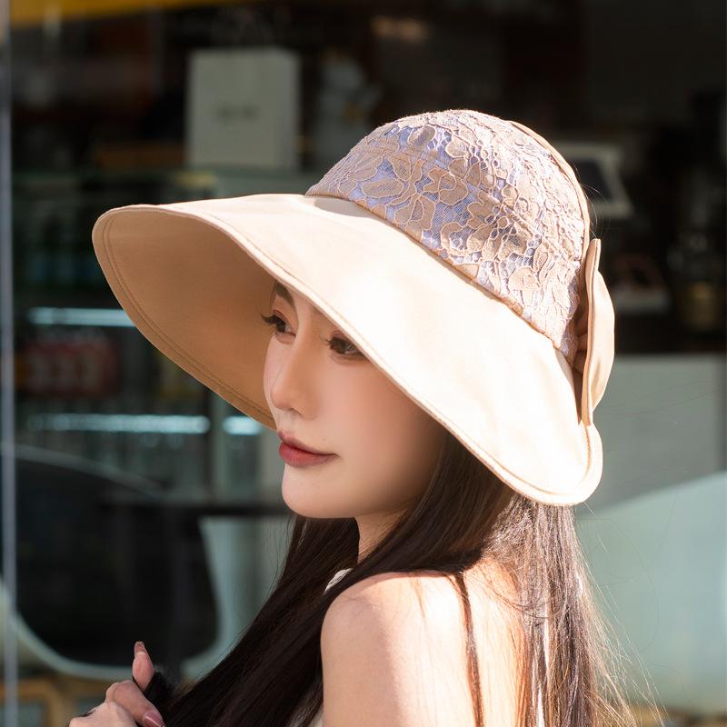 Empty Top Hat Women S Summer Lace Bow Big Brim Sun Hat Outdoor Sun Protection Sun Hat Adjustable Adjustable хаки