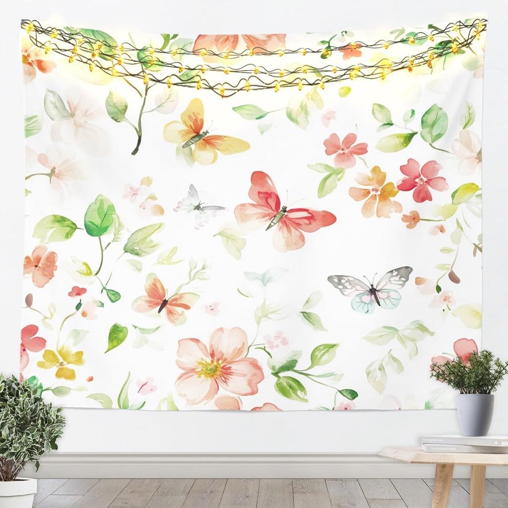 Butterfly Tapestry Glitter Diamonds Print Wall Art Luxury Elegant Blue Wall Hanging Blanket for Living Room Bedroom Home Decor