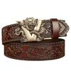 Domineering Tang grass pattern engraved men's automatic imitation copper buckle belt, personalized