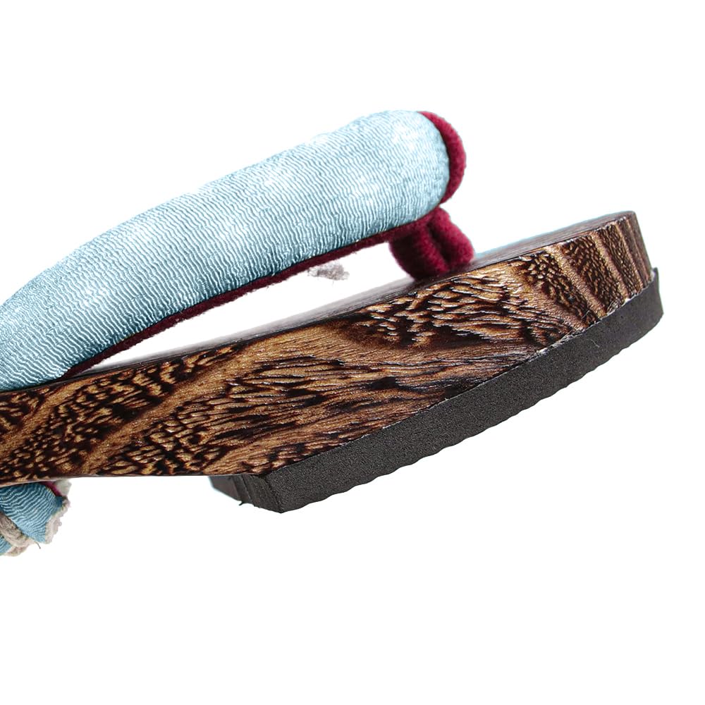 Geta wooden in burnt paulownia wood for girls light [KYOETSU] (Japanese clogs) dull, (6 blue, measurement_19_point_5_centimeters)