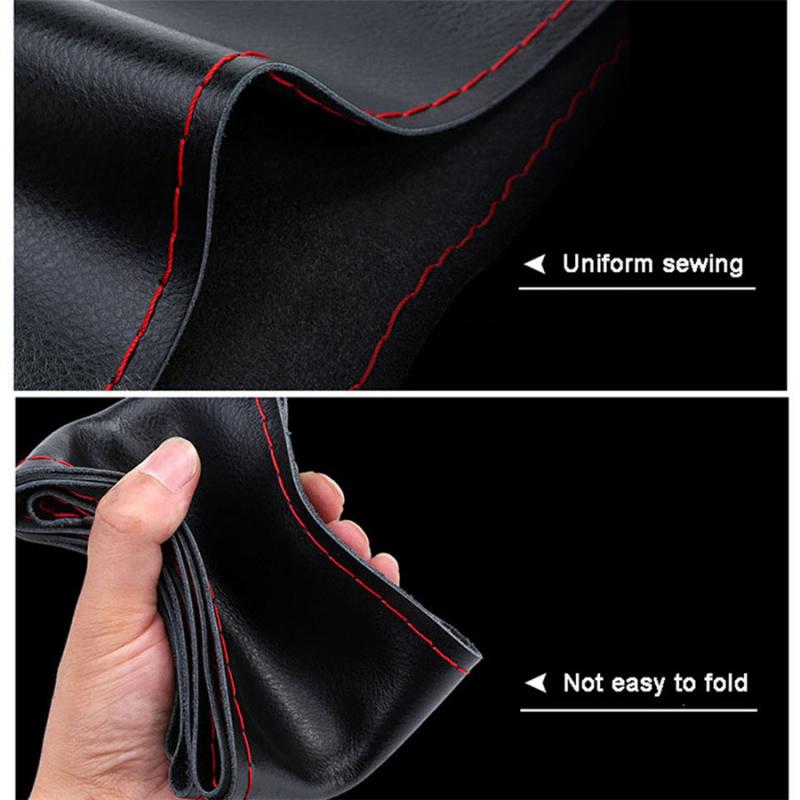 Steering Wheel Cover Made Of Genuine Leather First Layer, Handmade, Universal For All Seasons, With Red Stitching