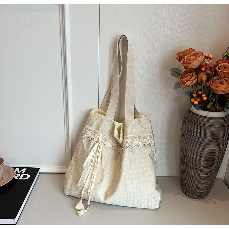 

Сумки через плечо Harajuku бежевого цвета из холста женские винтажные кружевные большие вместительные сумки-тоут женские универсальные повседневные сумки