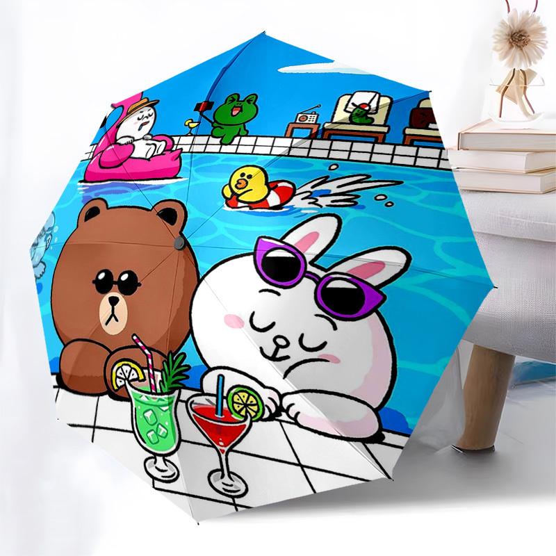 1pc Outdoor Umbrella with Flamingo, Frog, Brown Bear, Cony, and Duck Print - Automatic Opening/Closing Umbrella with Portable Tri-Fold Design, 8-