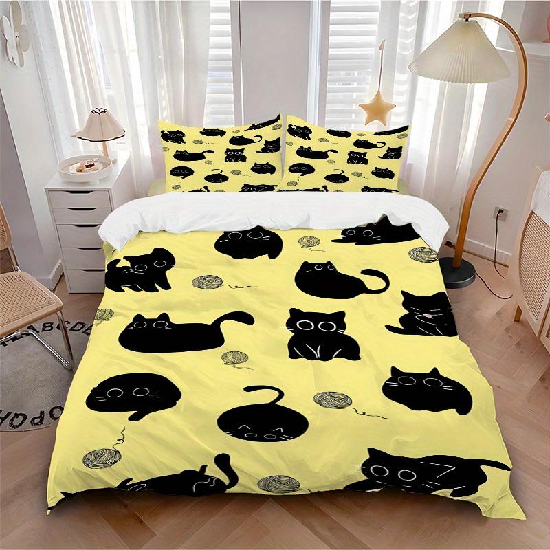 

3pcs Cat Yarn print bedding quilt cover, soft and comfortable quilt cover suitable for bedroom and guest room191 135x200cm
