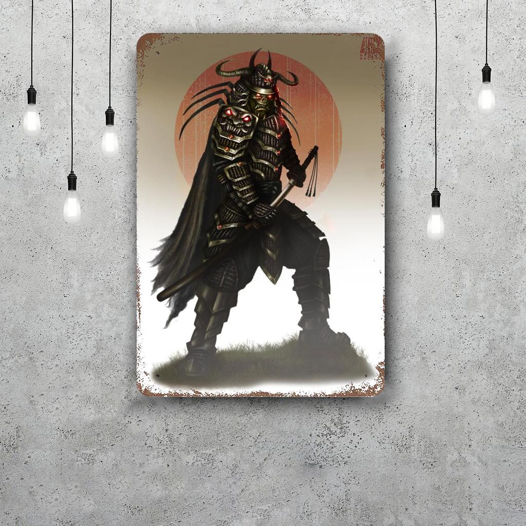 Samurai Warrior Vintage Metal Tin Signs Posters Decor Retro Metal Plaque Wall Art Decor for Garage Bar