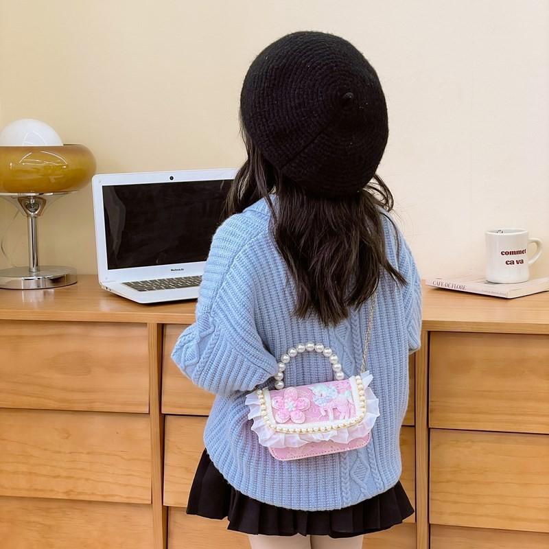 Lace Cute Stylish Childrens Bag Beautiful Butterfly Pearl Handbag For Toddler Girls