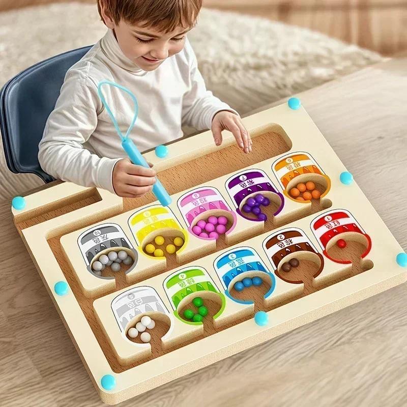 Wooden Magnet Puzzles Educational Toys Early Education Puzzle Board Magnetic Maze Board Color Sorting Game Counting Toys