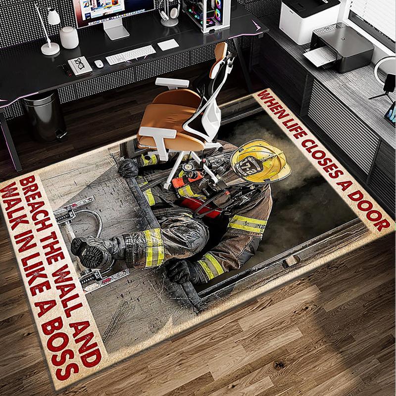 Firefighter In Action Office Rug Chair Mat, Entryway Carpet, Suitable for Front Door, Bedroom, Living Room, Desk, Holiday Gift