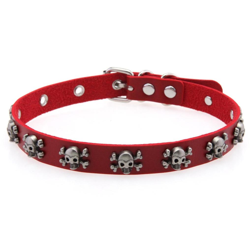 Edgy Skull Design PU Leather Choker Necklace Adjustable Gothic Collar Punk Style Jewelry For Women Men Streetwear