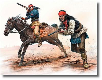 Master Box 1/35 Scale Indian Wars Apache Attack, 2 Native American Soldiers + Horse Plastic Model Kit MB35188