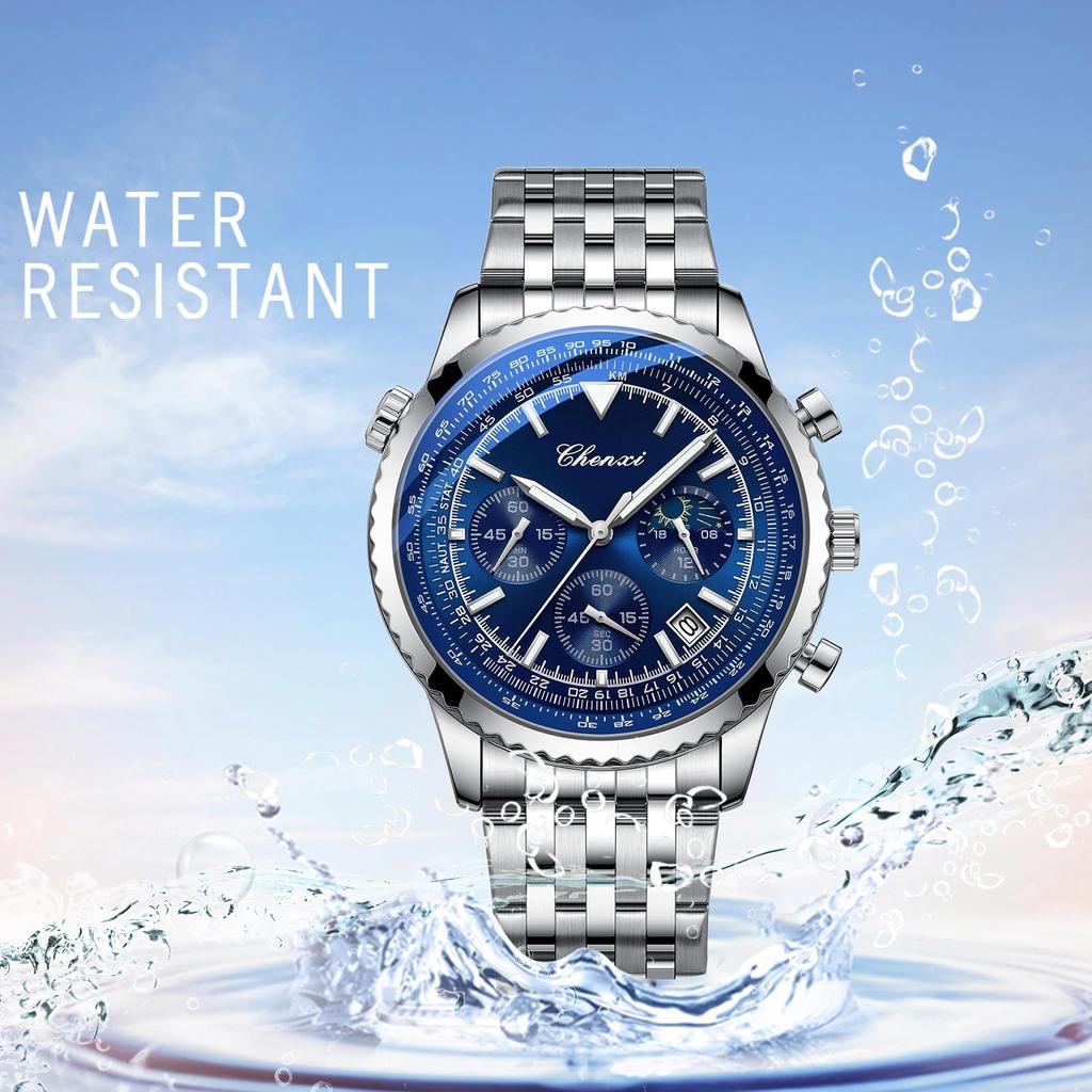 Men's Stainless Steel Analog Watch with Calendar, 3ATM Water Resistant, Simple and Stylish Design, Small Seconds, Luminous Hands, Quartz Movement,