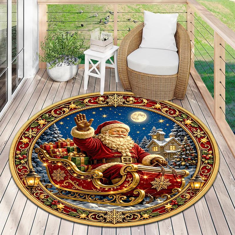 Cute Christmas Day Gift Bell Santa Claus Snowman Christmas Tree round rug Home Soft Decorative Anti slip Chair Mat Carpet Outdoor Floor Mat Carpet 6