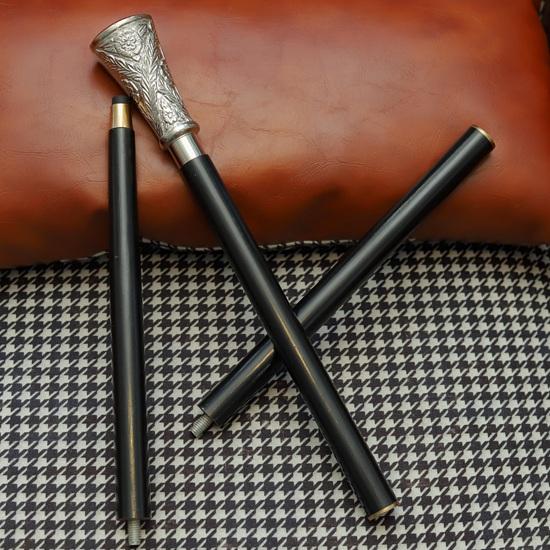 Canne Élégante à Poignée Argentée 93,98 cm Canne en Bois Noir avec Poignée Embossée de Motifs Floraux Cadeau pour Homme, Femme, Collectionneurs