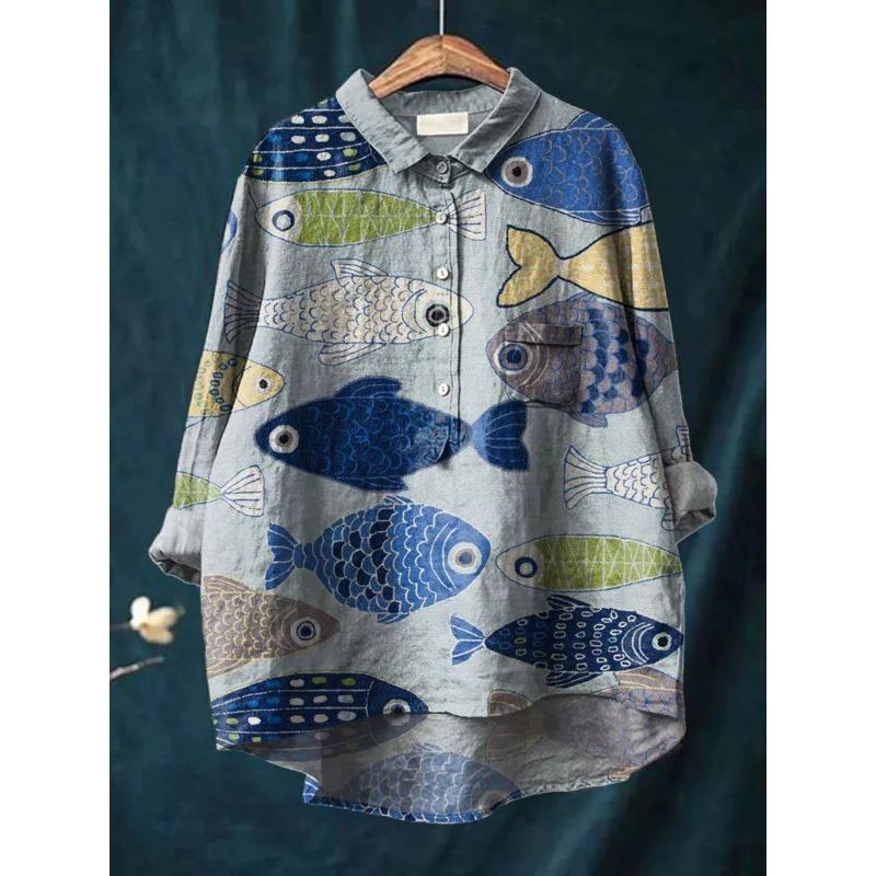 Summer Women's Loose Printed Round Neck Casual Plus Size Women's Long Sleeve T-shirt