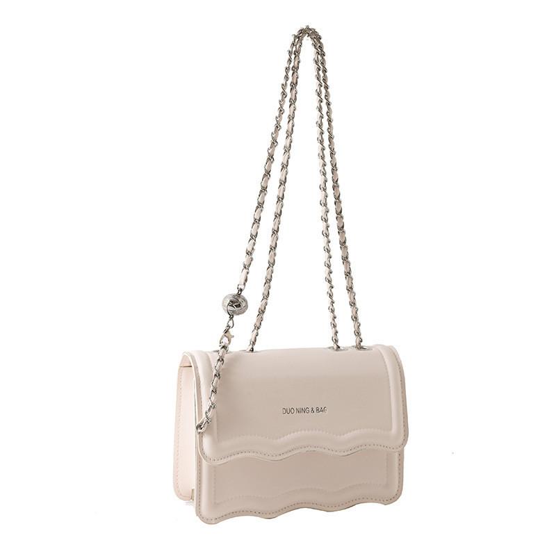 Stylish Streetwear Pu Material Chain Single Shoulder Messenger Bag With Wave Pattern белый