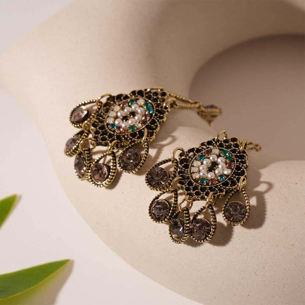 Hollow Water Drop Bohemian Crystal Earrings Zinc Zinc Alloy Crystal Earrings Pendant  Summer Party