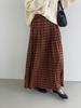 Korean Retro Plaid High Waist Midi Skirt - Women's Versatile A-Line 