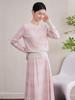 2025 Autumn/Winter Women's Retro Tencel Stripe Knit Top & Midi Skirt Set