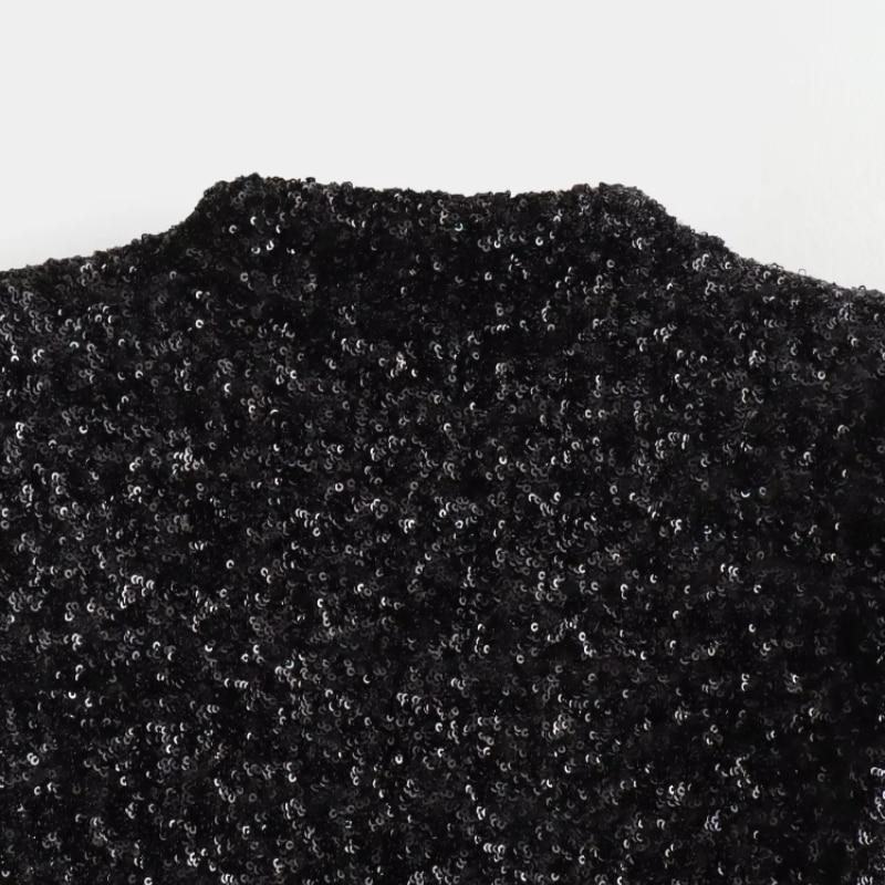 Slim Shoulder Pads Sequin Mini Dress For Woman Elegant Round Neck Sleeveless Female Black Dresses Winter Holiday Party Prom Gown