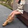 Women's High Boots Retro Design Pleated Pointed Toe Buckle Strap Mid-Calf Boots Fashion Versatile Chunky Heels Shoes Botas Mujer
