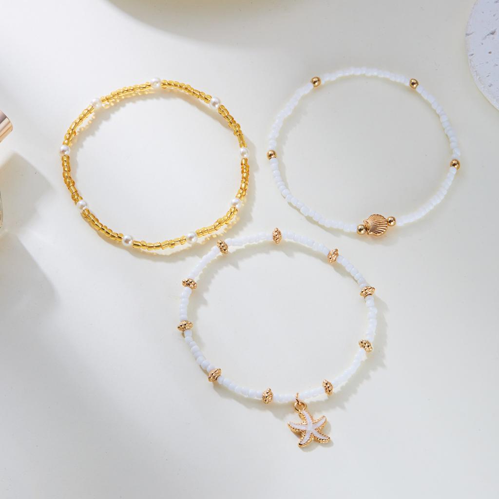 Mehrschichtiges Seestern Imitation Perlen Fußkettchen für Damen Muschel Schildkröte Polymer Ton Perlen Armband am Bein Glücksbringer Böser Blick Schmuck