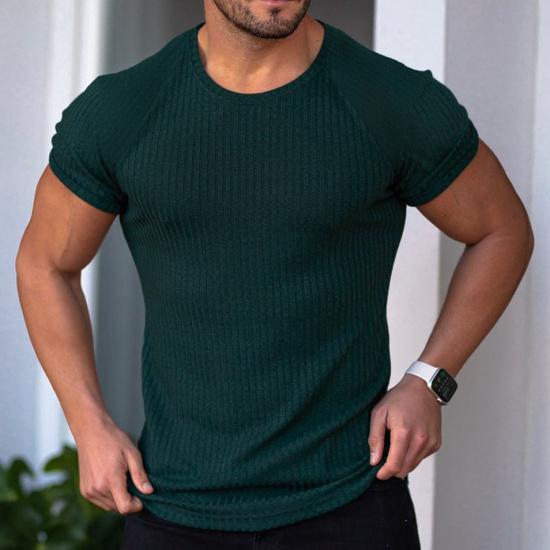 Men's Autumn Sports Fitness Casual Stand Collar Stretch Vertical Stripe Round Neck Long Sleeve T-Shirt