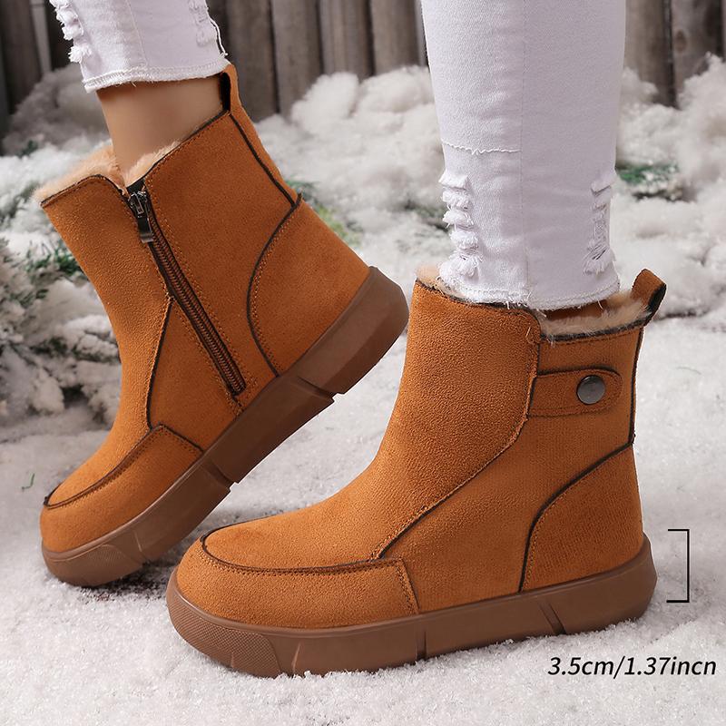 Fashion Faux Suede Zip Decor Work Boots Women Winter Warm Thicken Plush Thick Sole Snow Boots Comfort Non Slip Platform Casual Shoes