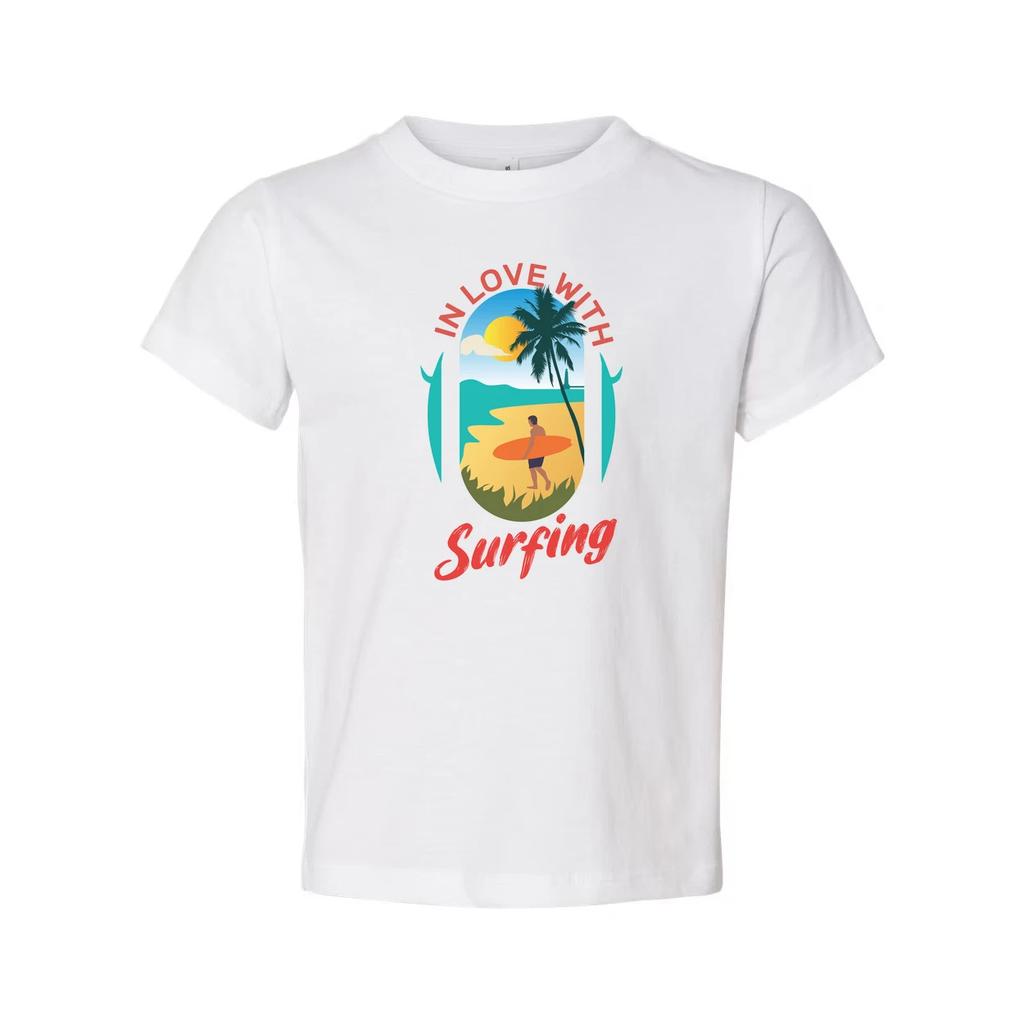 In Love With Surfing Graphic Unisex T Shirt Beach Scene Sunset Palm Design For S