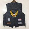 Gilet da motociclista in pelle da uomo europeo e americano con stemmi ricamati