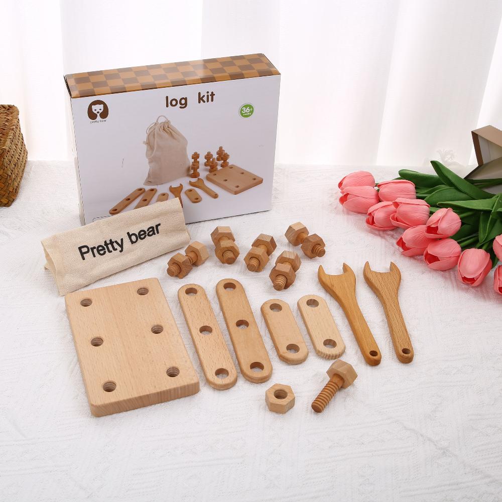 Kids Wooden Medical Box and Tool Set - Simulation Stethoscope and Screw Toolbox Toy