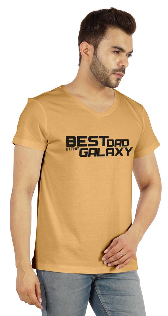 Inkmeso V-Neck Tee Shirt For Men Graphic Print   Best Dad In The Galaxy   Tshirt For Father's Day Gift Jersey