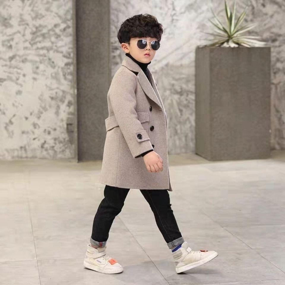 Children's Warm, Padded Jackets for Fall and Winter; Children's Thick, Fashionable, Casual Mid-Length Wool Coats