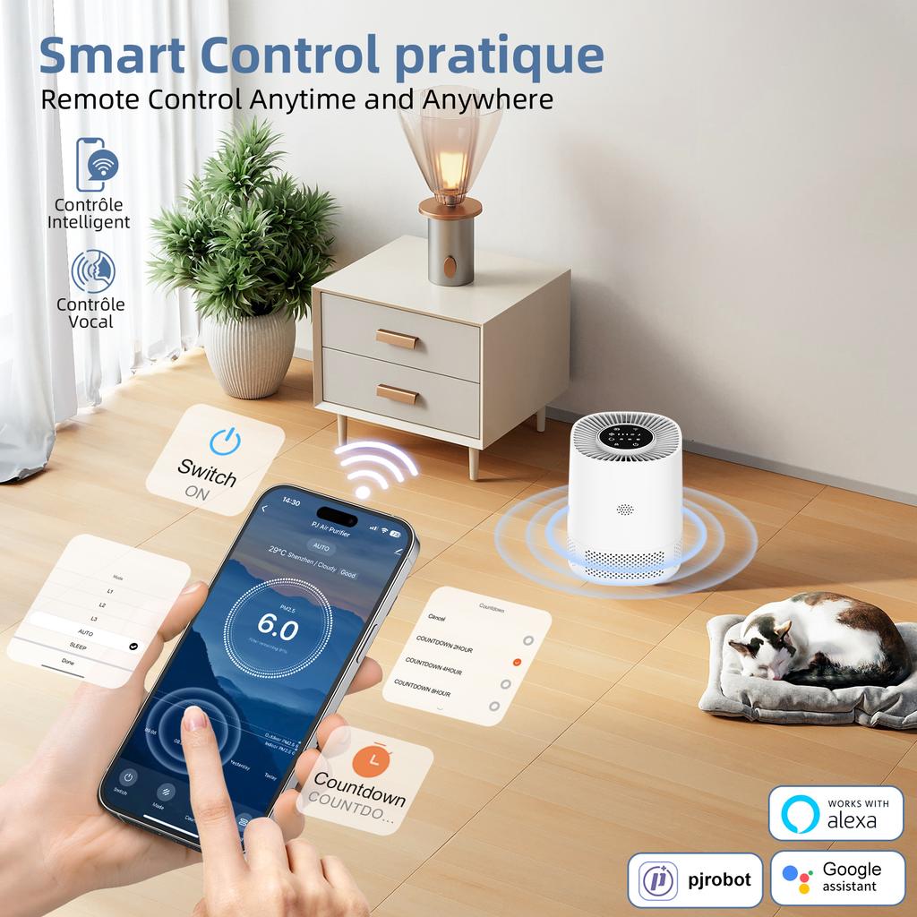 Mobilephone Wifi Control Air Quality Monitor Indoor Purifier Removal of Harmful Gases Formaldehyde Odors Efficiency Filter 360° Air Circulation System