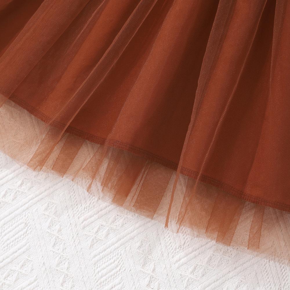 2-7 Years Girls' Floral Print Mesh Dress with Collar and Belt Girls Spring Autumn Winter Dress