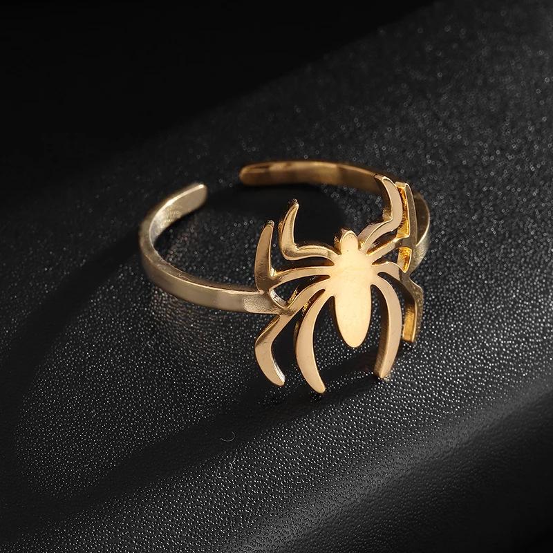 Hot Selling European and American Trendy Item Dark Style Flat Cut Hollow Spider Stainless Steel Ring