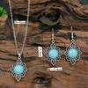 GemChic Women's New Vintage Ethnic Turquoise Geometric Carve Flower Pendant Necklace Earrings Two Piece Set Fashion Birthday Christmas Jewelry Gift