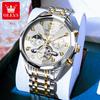 OLEVS 6621 Herrenuhr High-End Automatische Mechanische Uhren Schwungrad Hohlzifferblatt Kalender Mondphase Wasserdicht Herren Armbanduhr