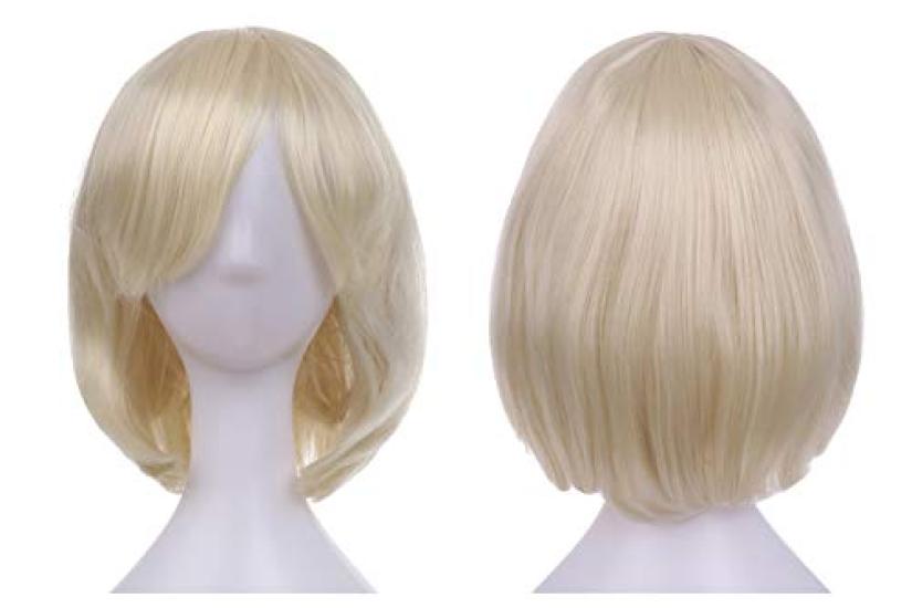 Pumpkin Parade Wig Set Short Bob Medium Full with Stand White Gold 3-piece