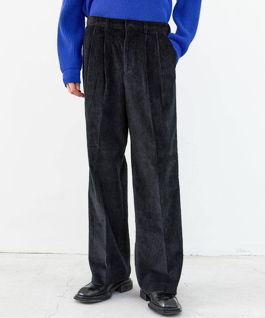 TRIP LE SENS Fw Comfort Corduroy Double-Pleat Slacks_Black