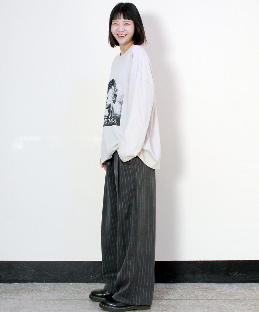 Deumakeu Side One-Pleat Stripe Real Wide Pants Charcoal (Spring/Summer Ver.)