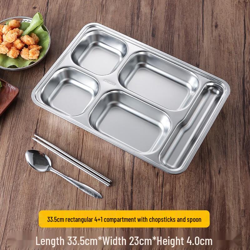 

304 Stainless Steel 5-Compartment Divided Lunch Tray with Spoon