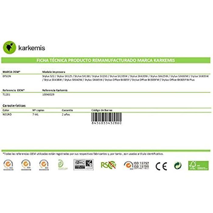 Cartouche D'encre - KARKEMIS - Noir - Écologique - Compatible Epson Stylus - 1 Pièce